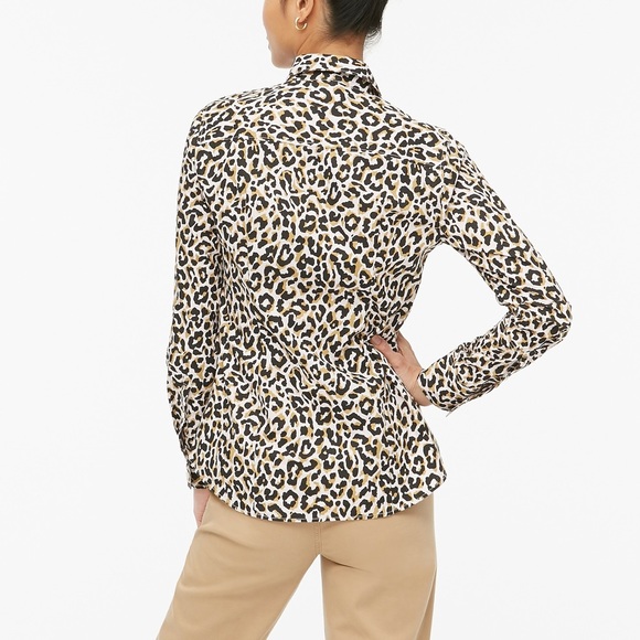 J Crew Leopard Button-Up Cotton Poplin Shirt - Picture 3 of 7